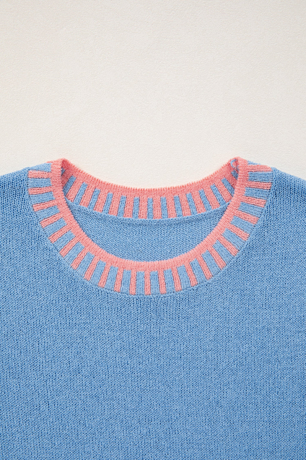 Sky Blue Contrast Trim Round Neck Sleeveless Sweater