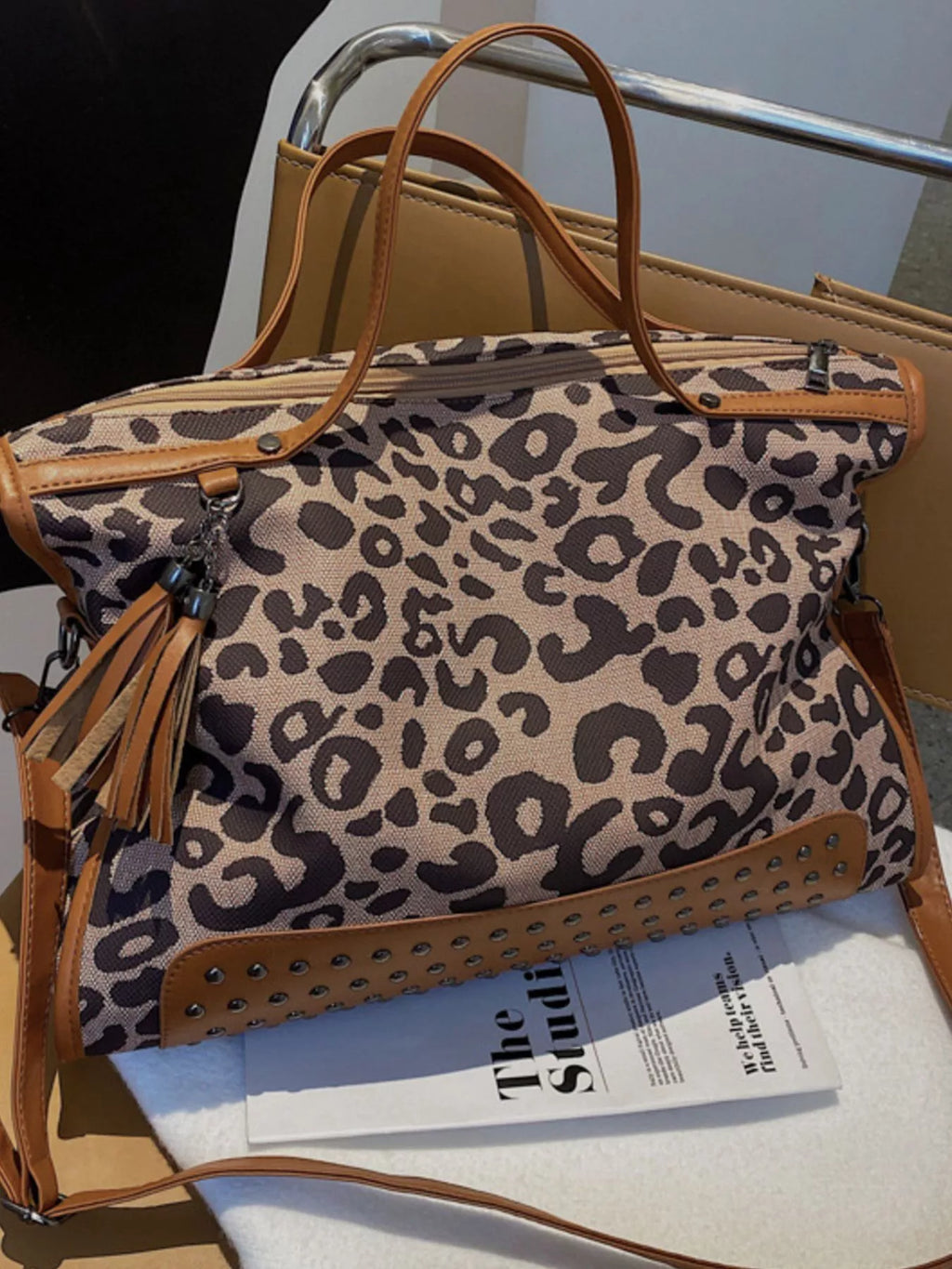 Leopard Studded Tote Bag