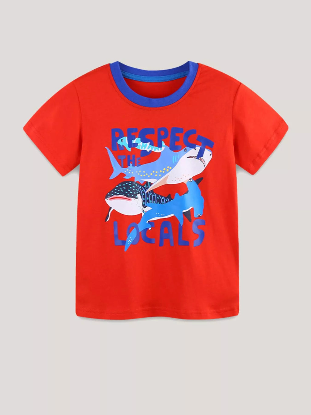 Children's Cartoon Shark Print Crew Neck Short Sleeve T-Shirt