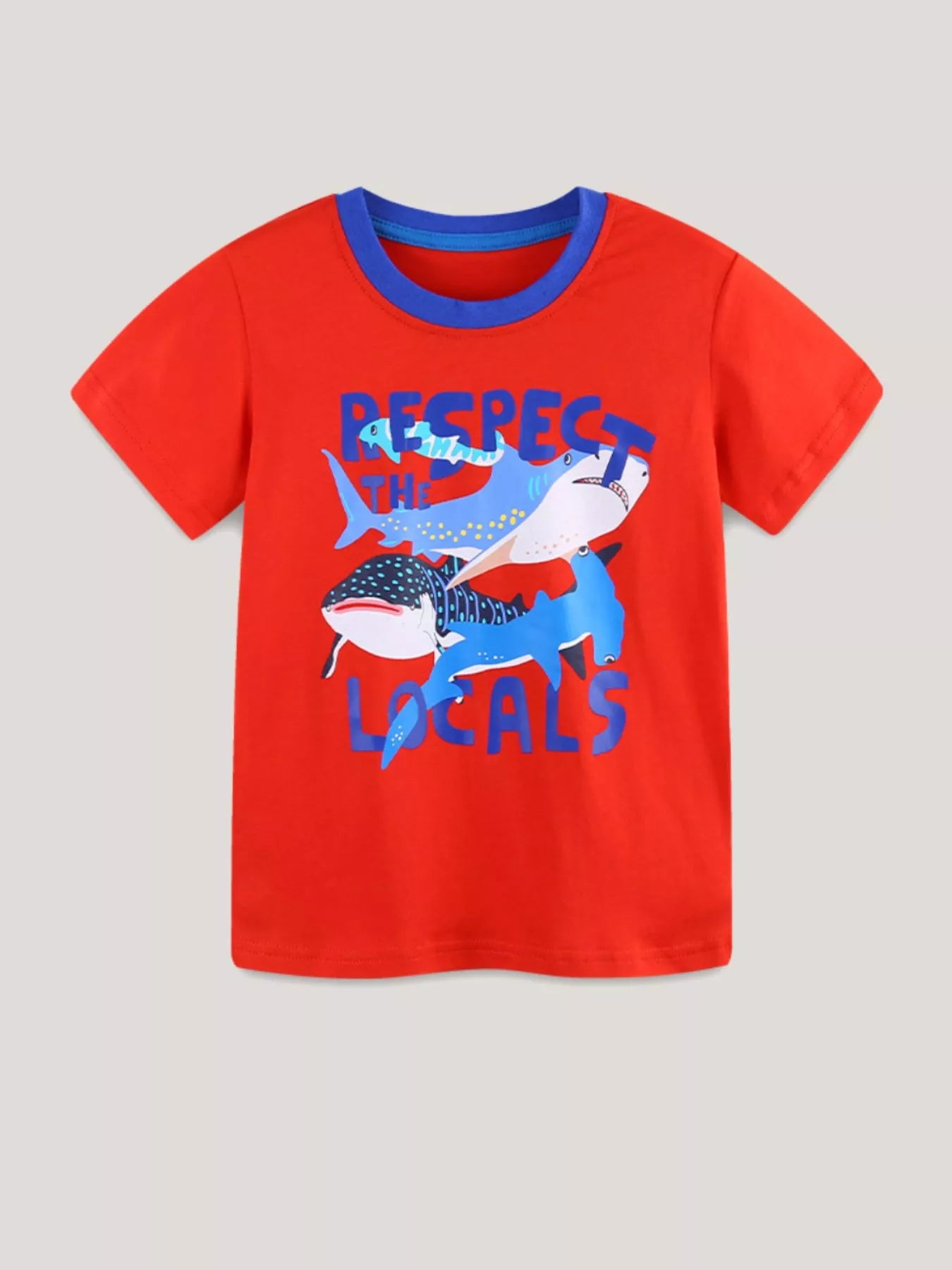 Children's Cartoon Shark Print Crew Neck Short Sleeve T-Shirt