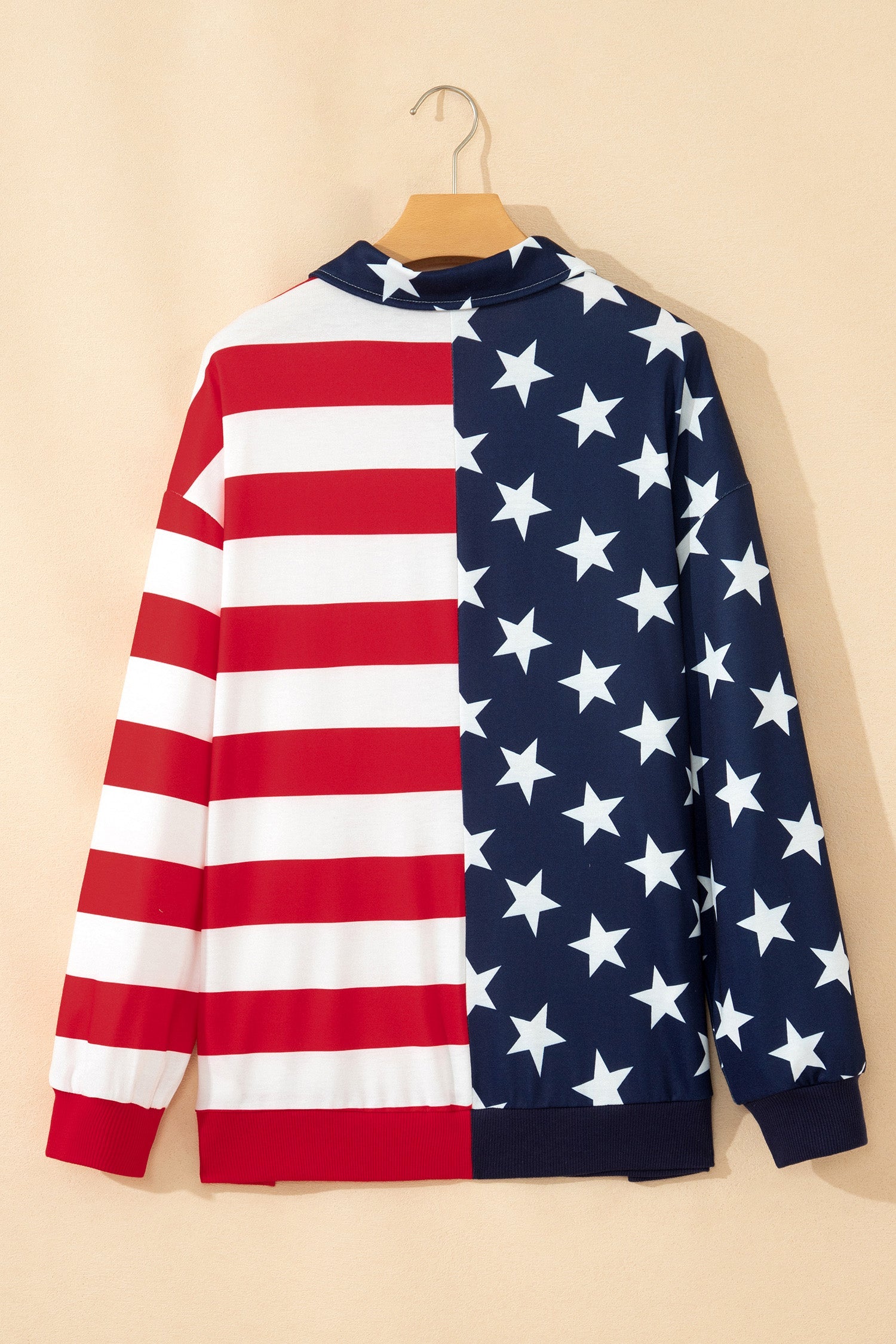 Multicolour Stars Stripes American Flag Zipped Collar Oversized Sweatshirt