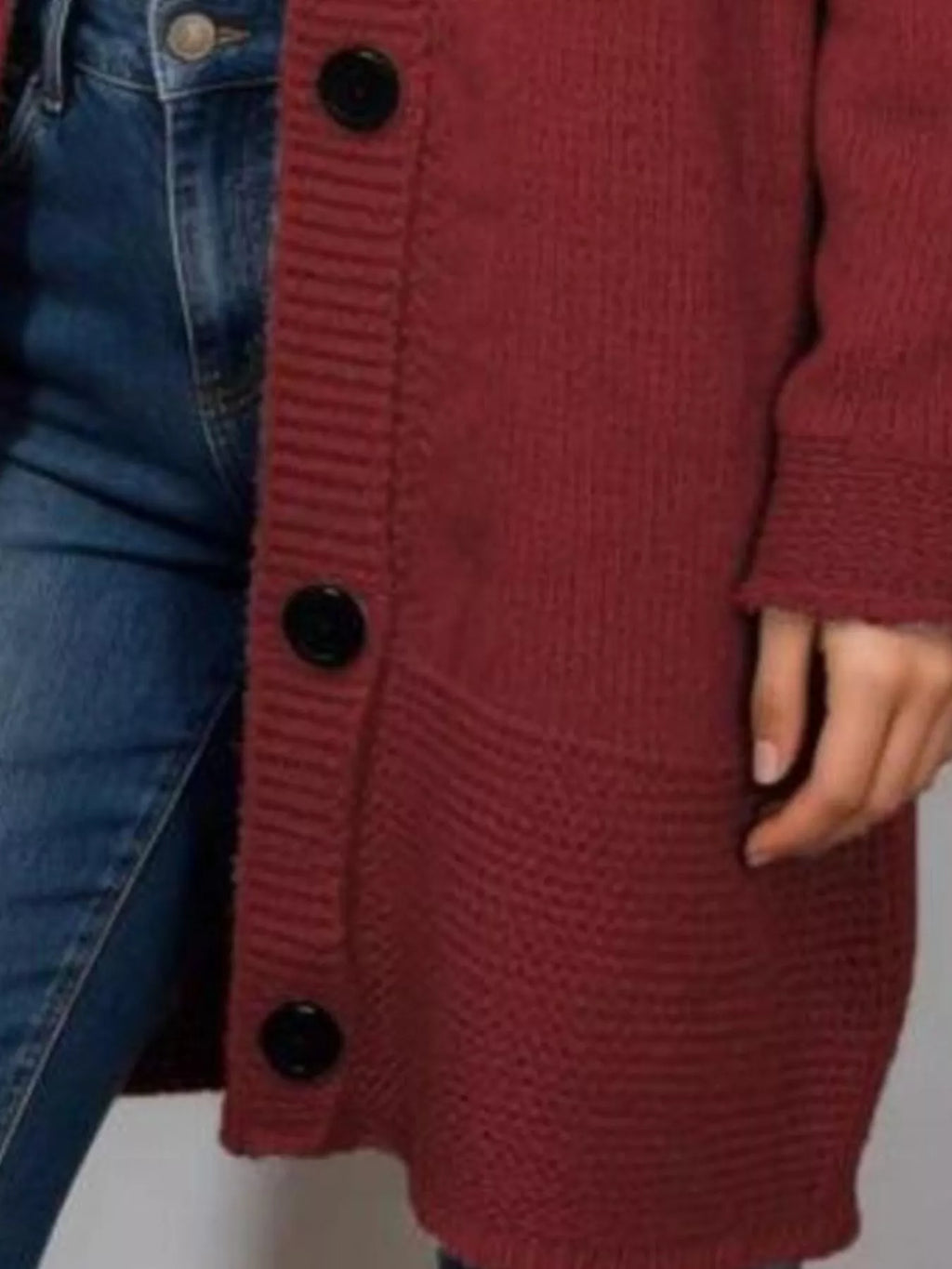 Full Size Casual Hooded Button-Down Knit Cardigan Plus Size
