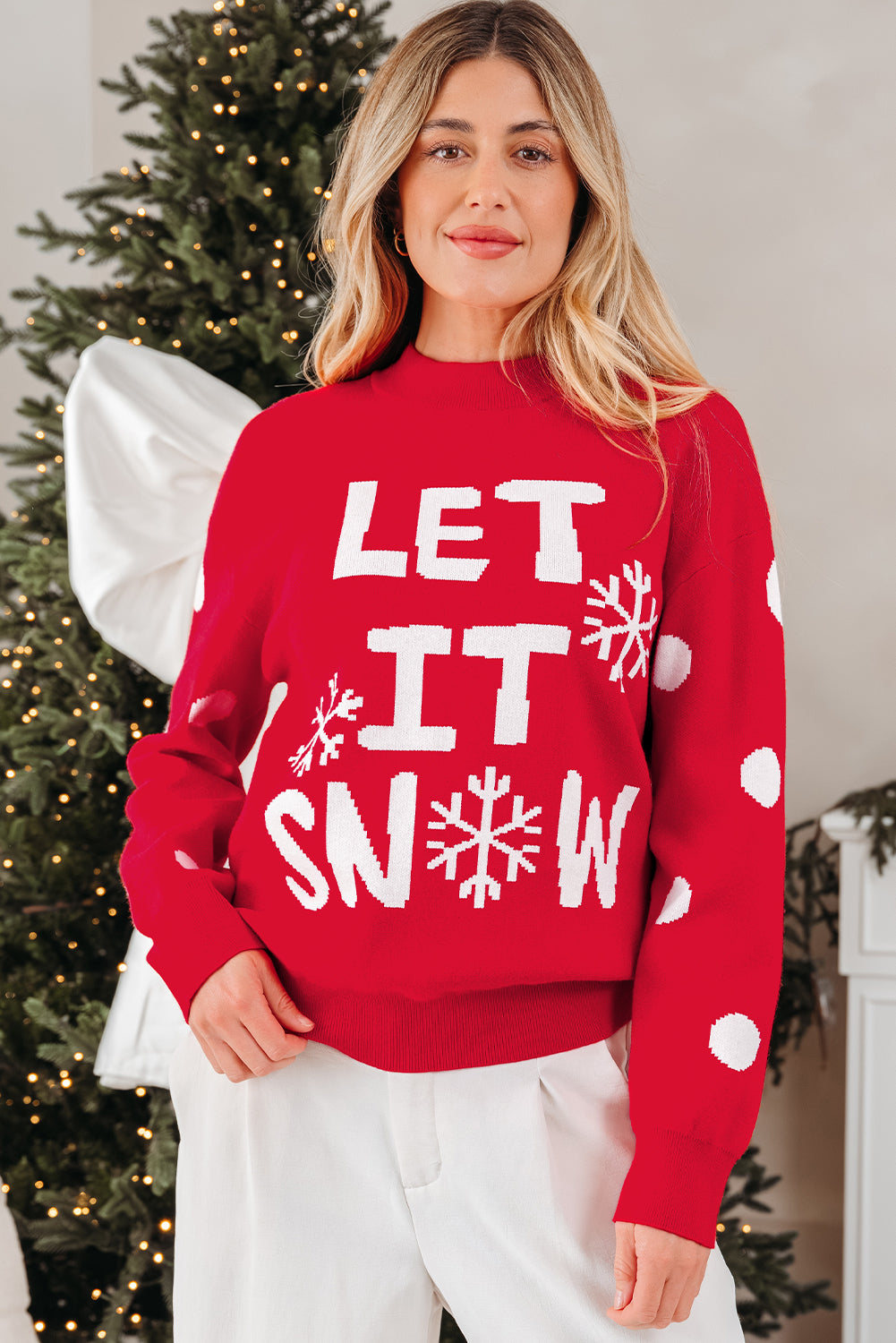 Red Dahlia LET IT SNOW Graphic Christmas Holiday Loose Sweater