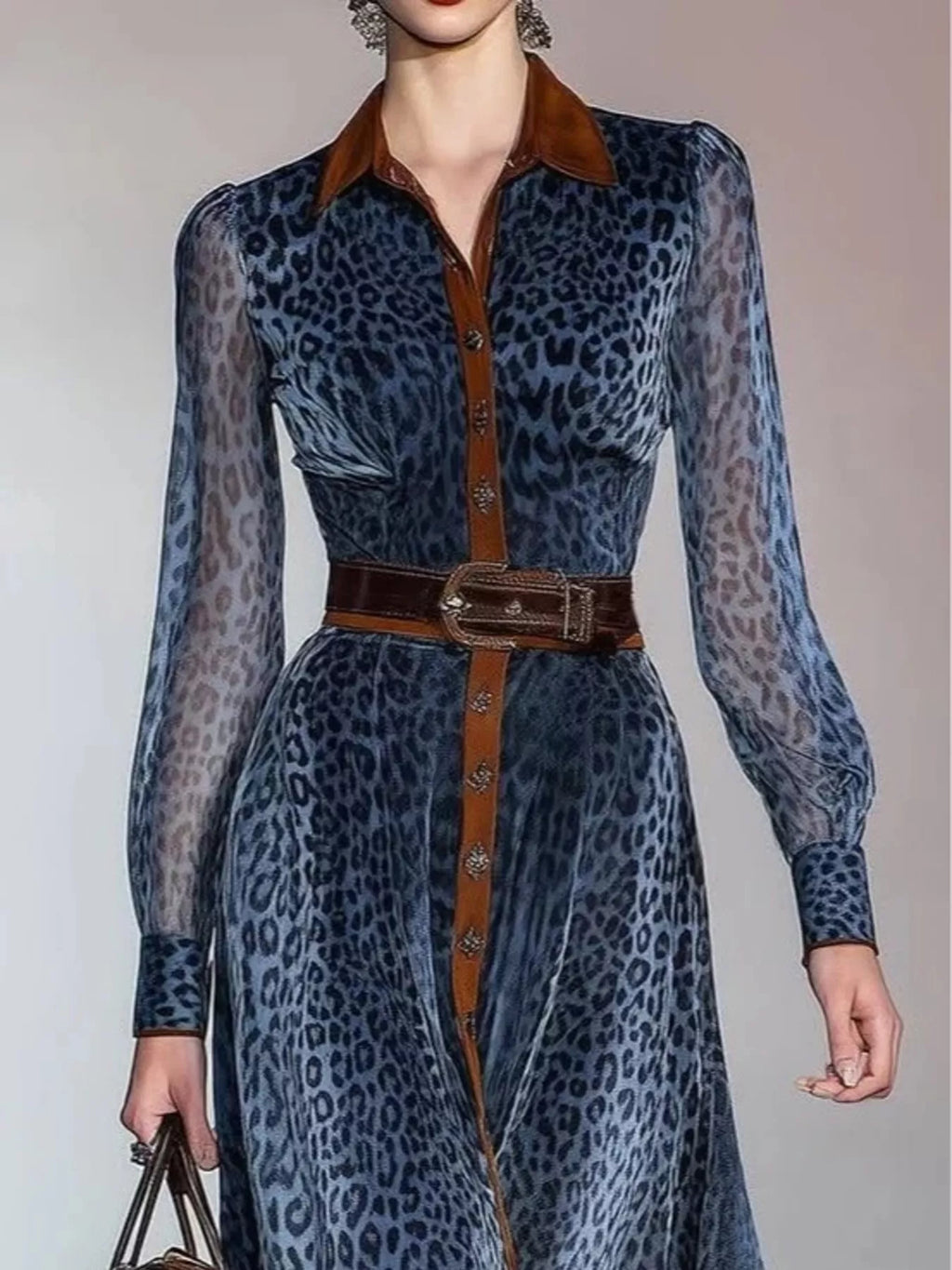 Leopard Print Shirt Dress with Contrast Trim
