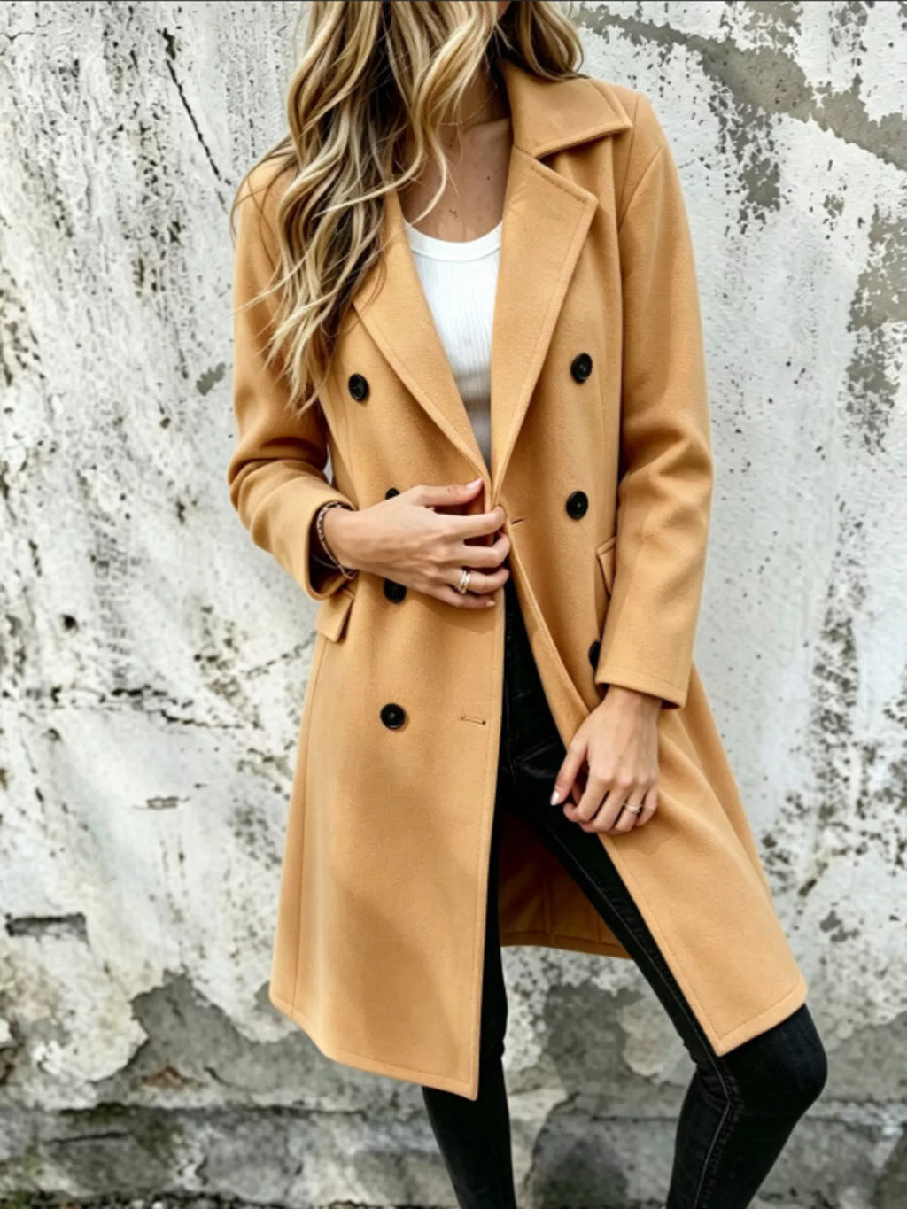 Full Size Double-Breasted Lapel Collar Coat Plus Size