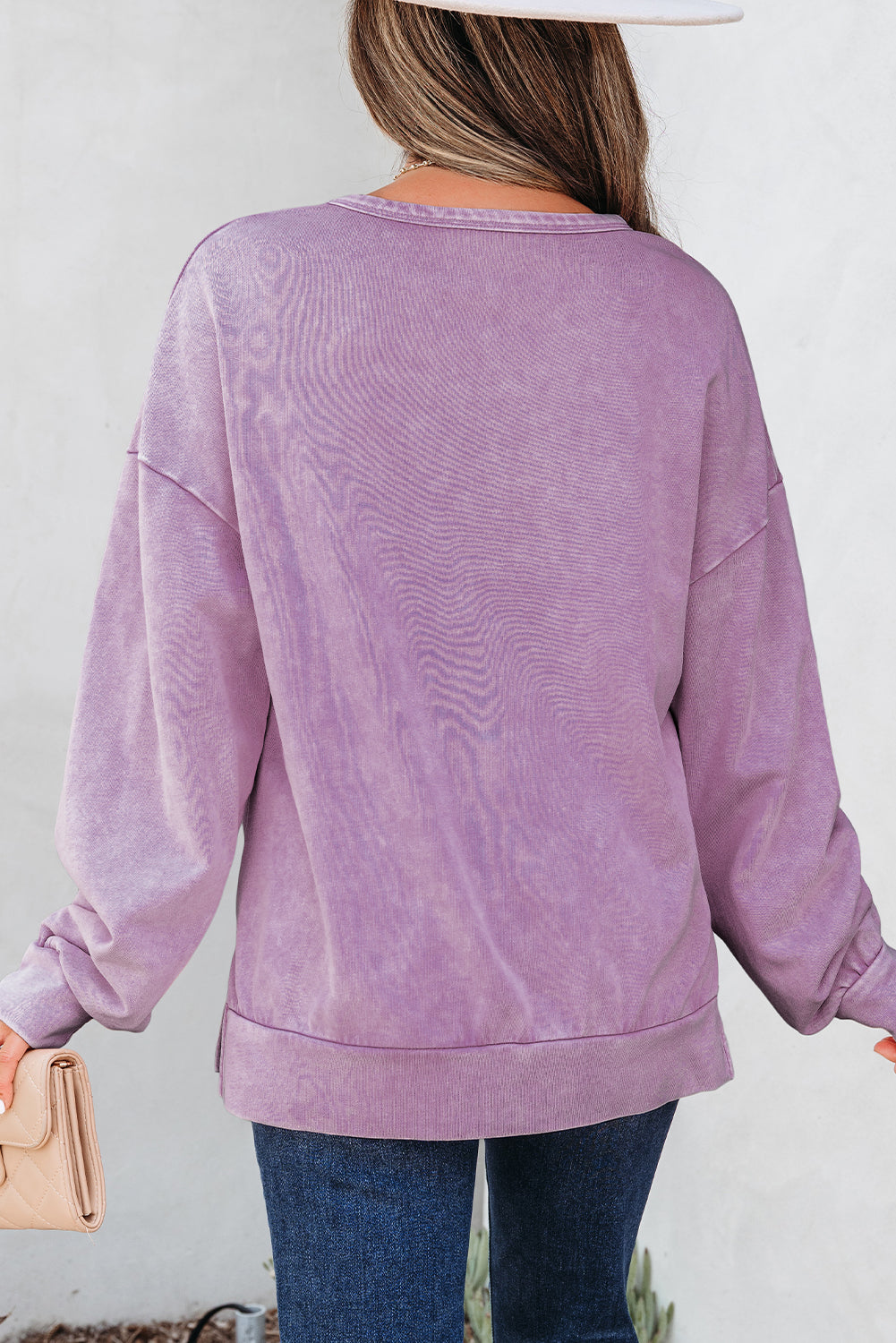 Solid Bow Patchwork Mineral Wash Sweatshirt
