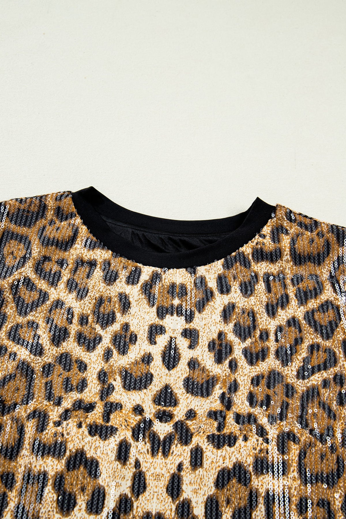 Leopard Sequin Short Sleeve Top