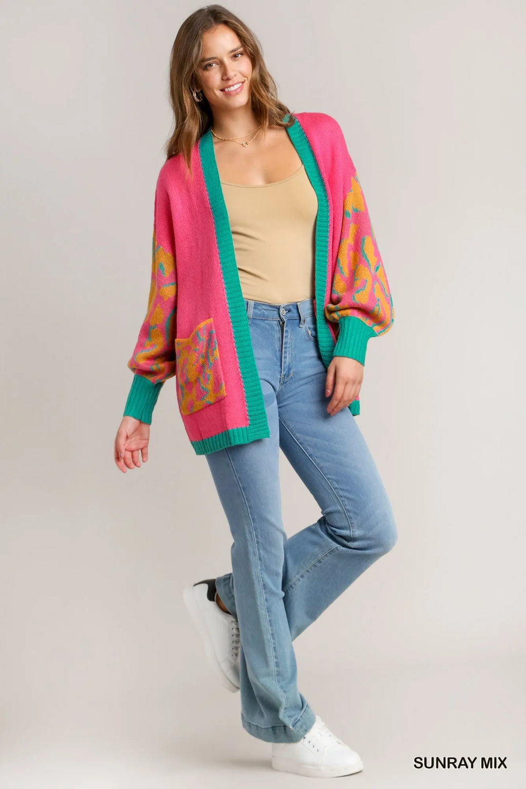 Umgee Animal Print Open Front Sweater Cardigan
