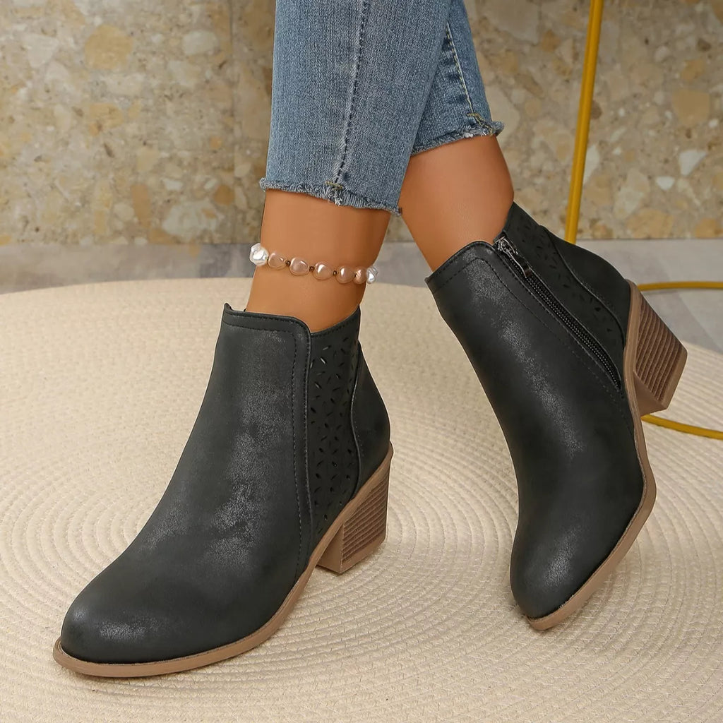 Point Toe Block Heels Boots
