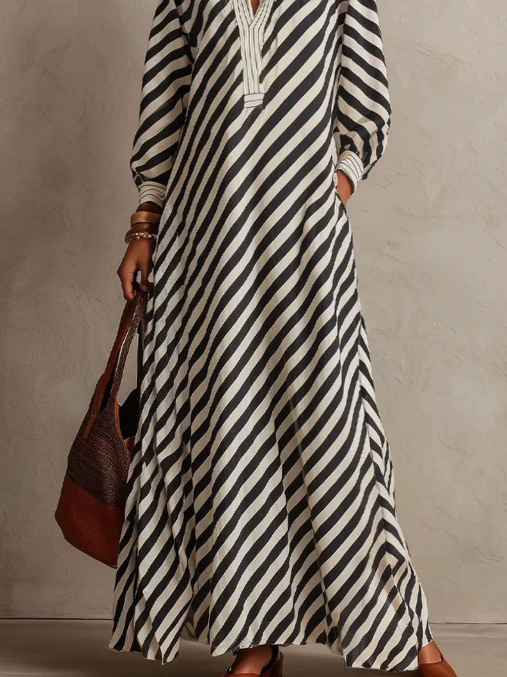 Striped Long Sleeves Maxi Dress