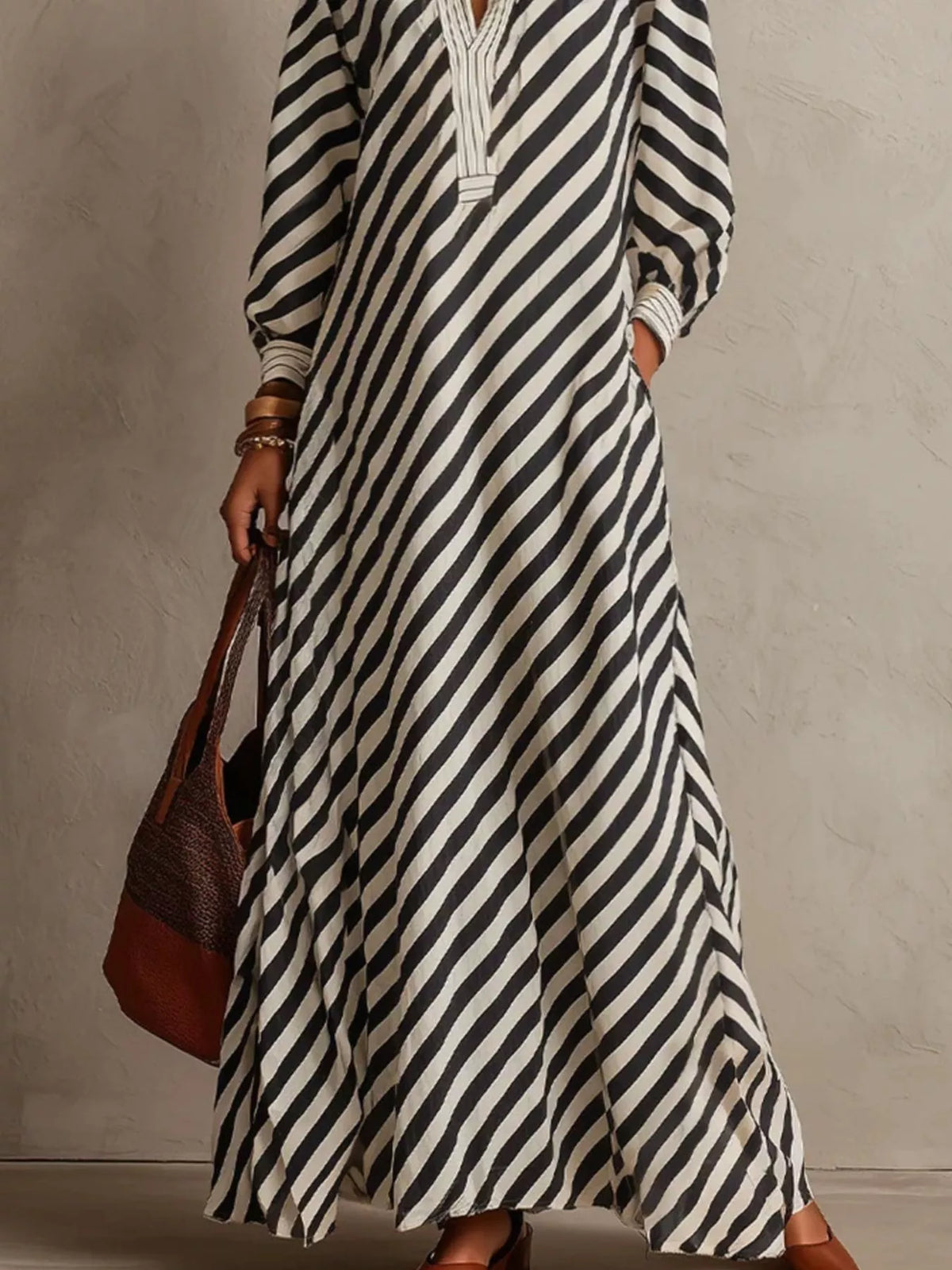 Striped Long Sleeves Maxi Dress