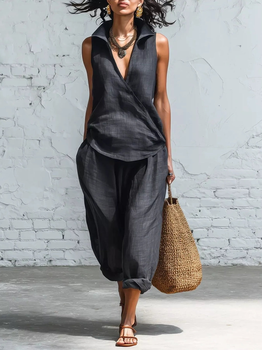Full Size Sleeveless Top and Pants Two-Piece Set Plus Size