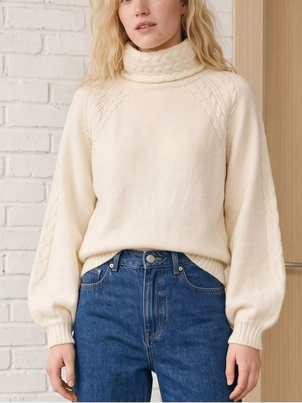Cable-Knit Turtleneck Long Sleeve Sweater