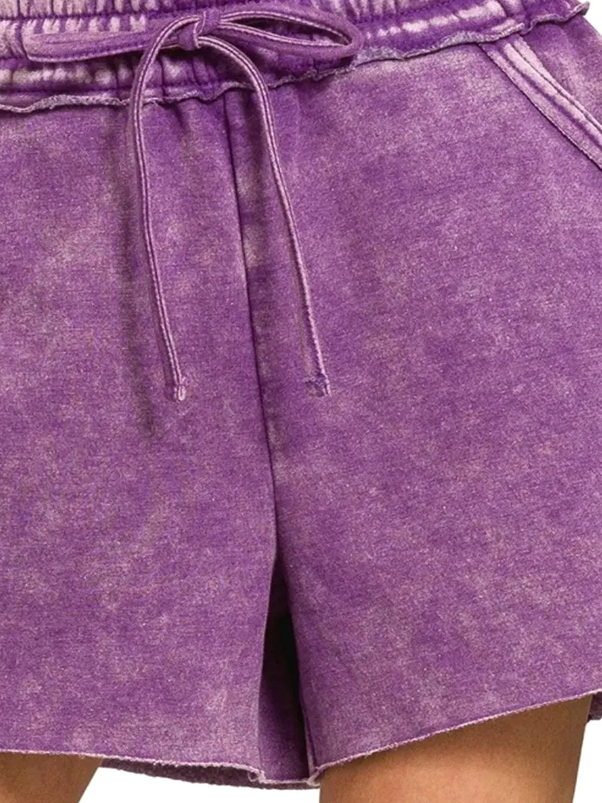 Acid Wash Fleece Drawstring Shorts with Pockets