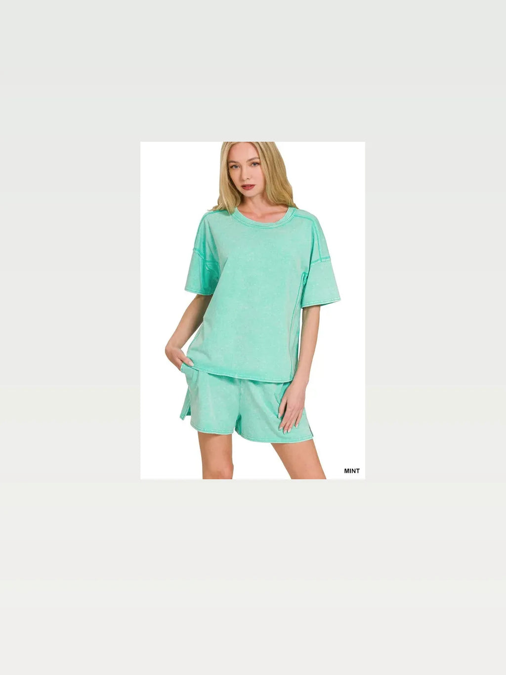 Mint Acid Washed Short Sleeve Tee and Drawstring Shorts Set