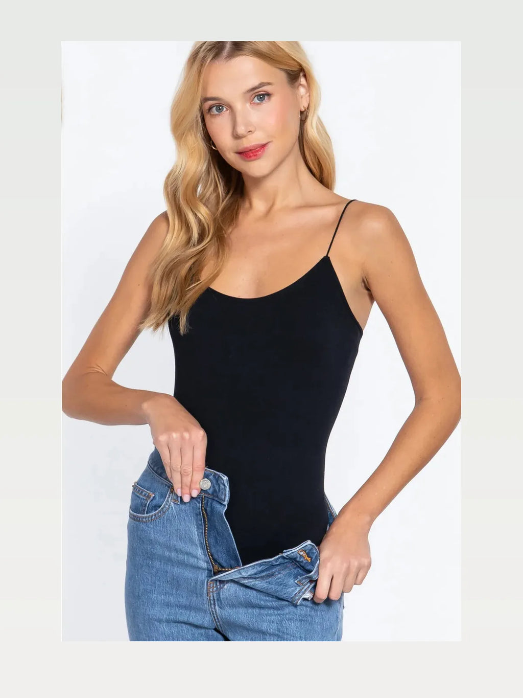 Ribbed Round Neck Cami Bodysuit – Black