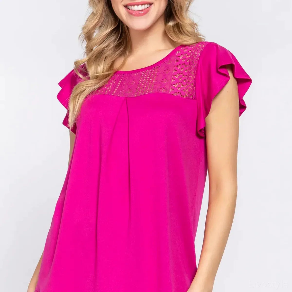 Ruffle Sleeve Lace Knit Top