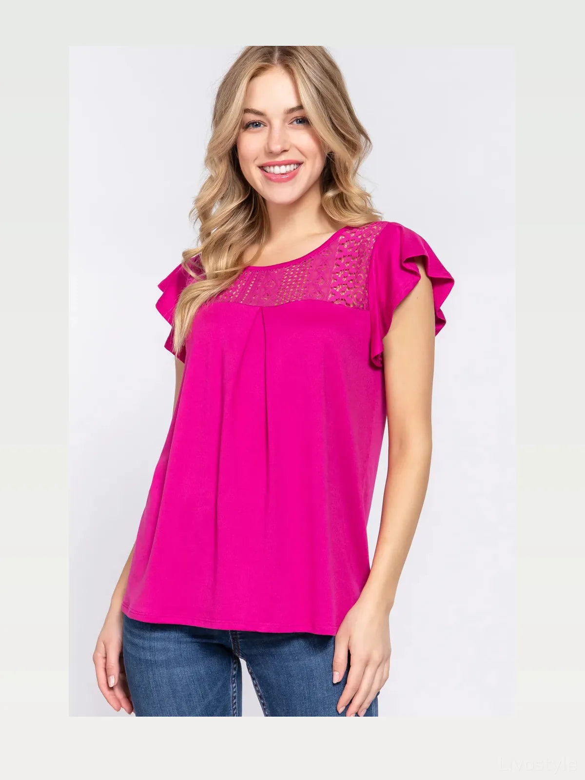 Ruffle Sleeve Lace Knit Top