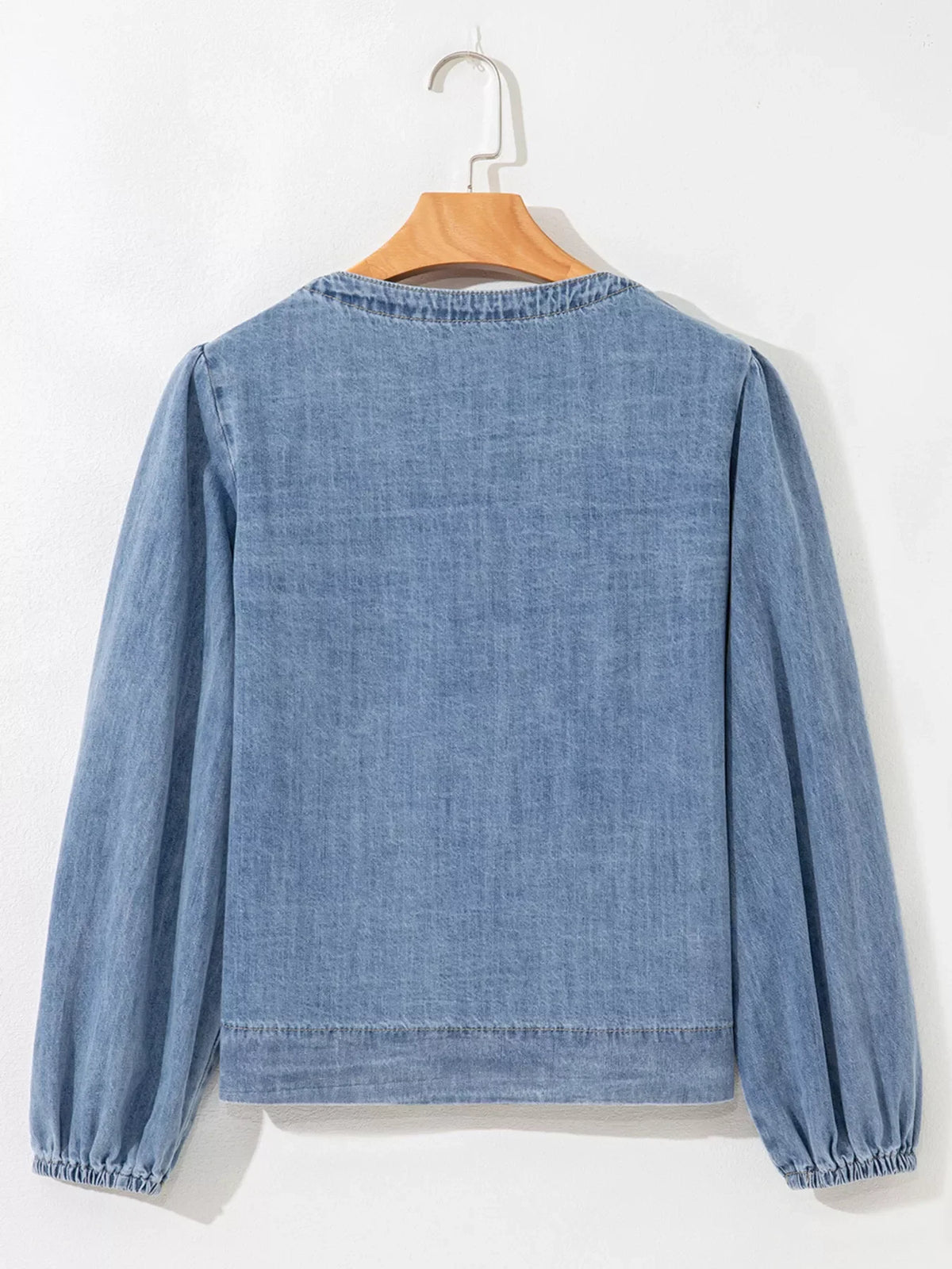 Tied Front Puff Sleeve Denim Top