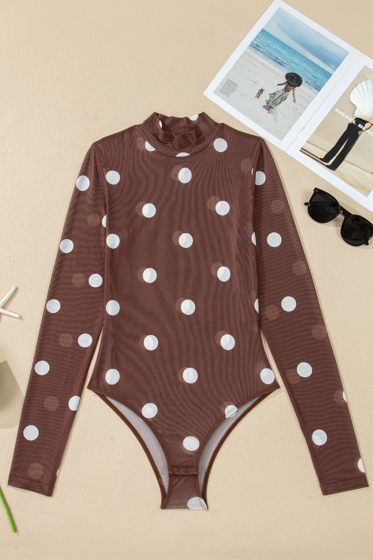 Polka Dot Mesh Long Sleeve Bodysuit