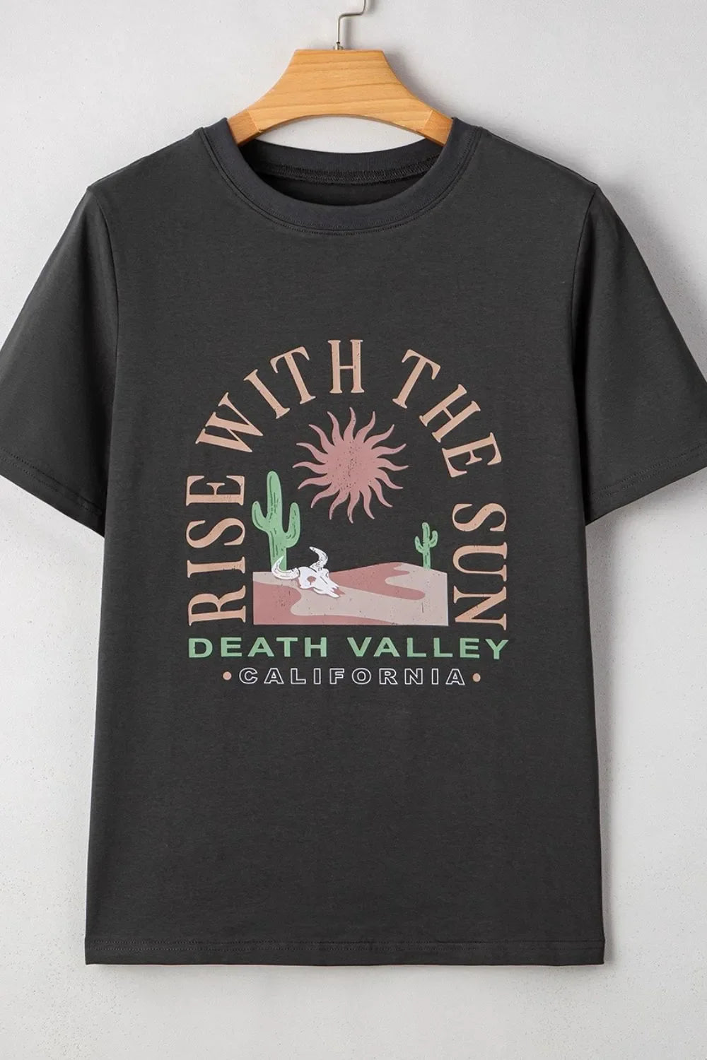 RISE WITH THE SUN Graphic Round Neck Cotton Blend T-Shirt