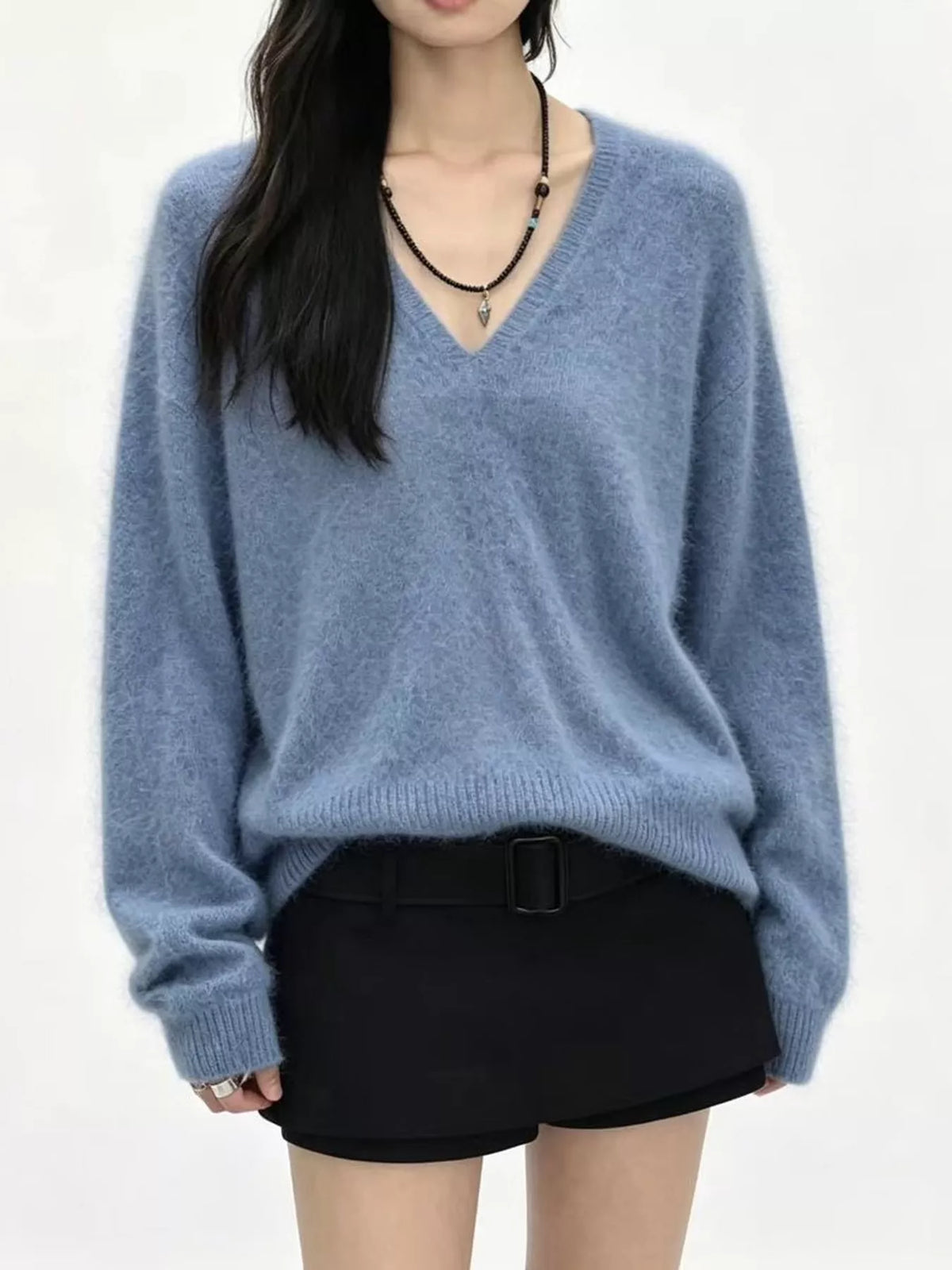 V-Neck Dropped Shoulder Sweater