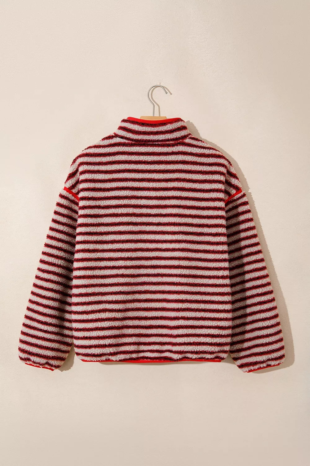 Striped Fuzzy Colorblock Button Placket Sweatshirt