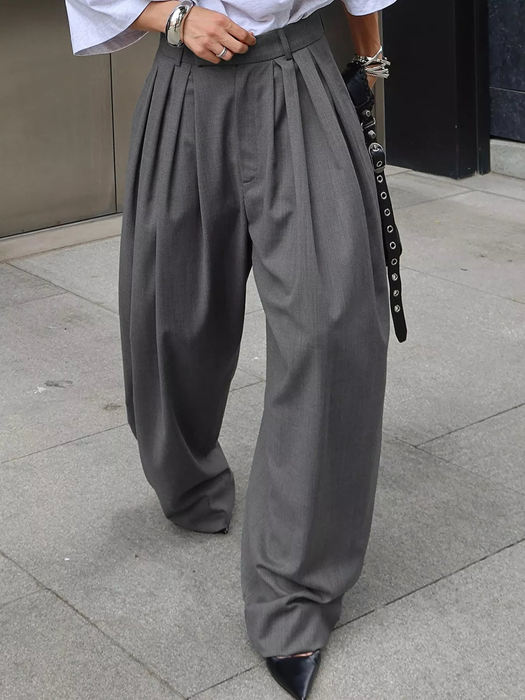 High-Waisted Wide-Leg Pleated Pants