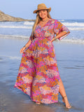 Printed V-Neck Half Sleeve Maxi Dress