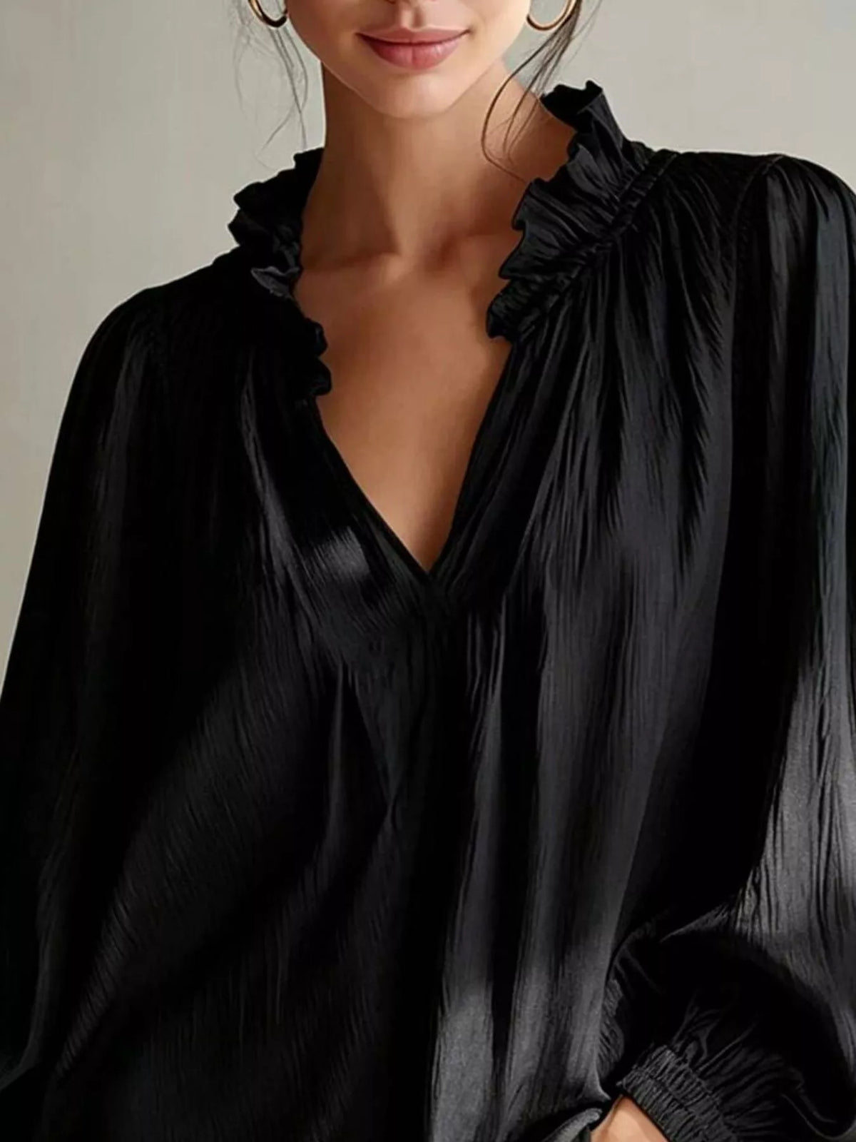 Ruffle Trim Long Sleeves Blouse