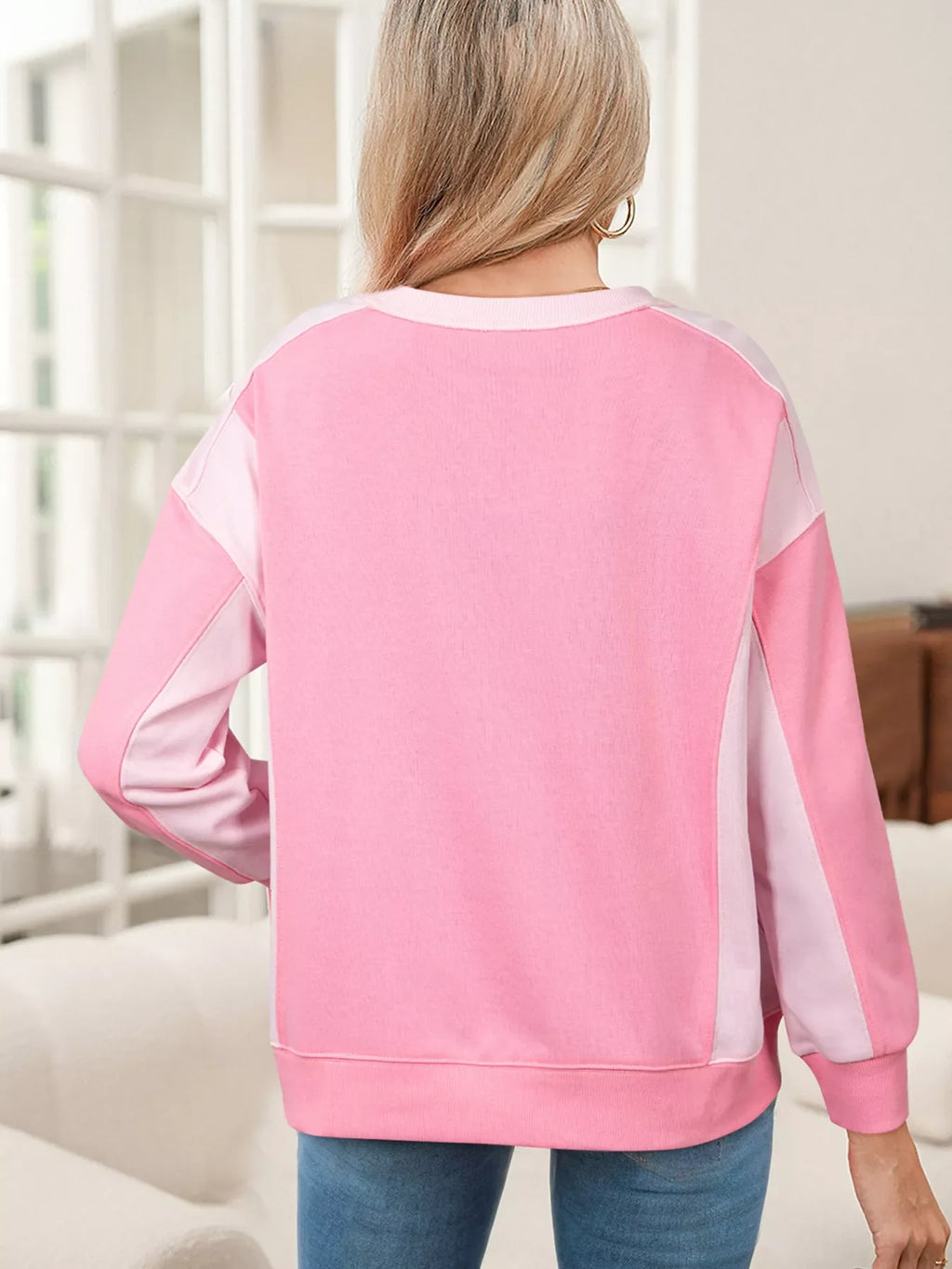 2-tone Color Block Patchwork Drop Shoulder Sweatshirt