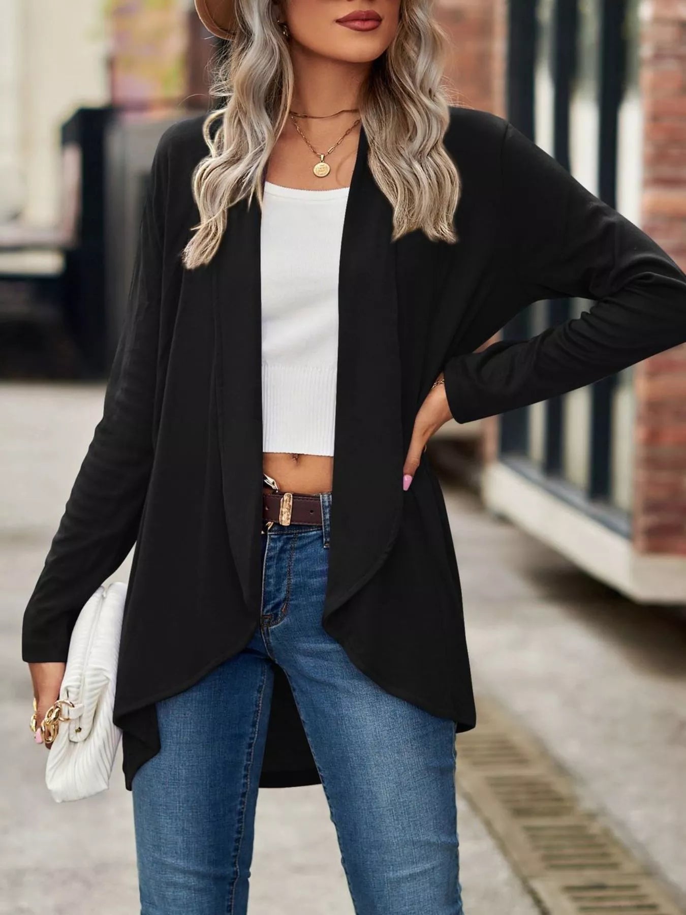 Open-Front Dropped Shoulder Cardigan