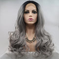 24-Inch Lace Front Synthetic Wig, Long Wavy Grey Ombre
