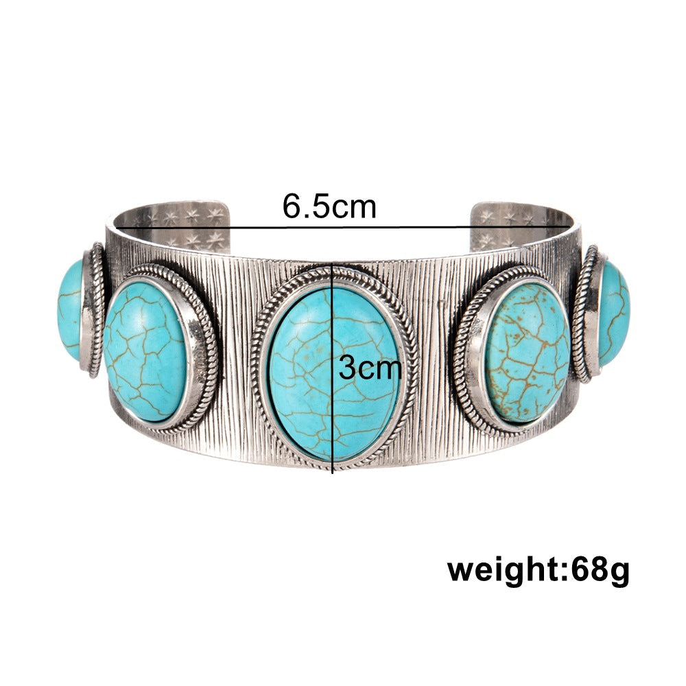 Ethnic-style Oval Turquoise Open Bracelet