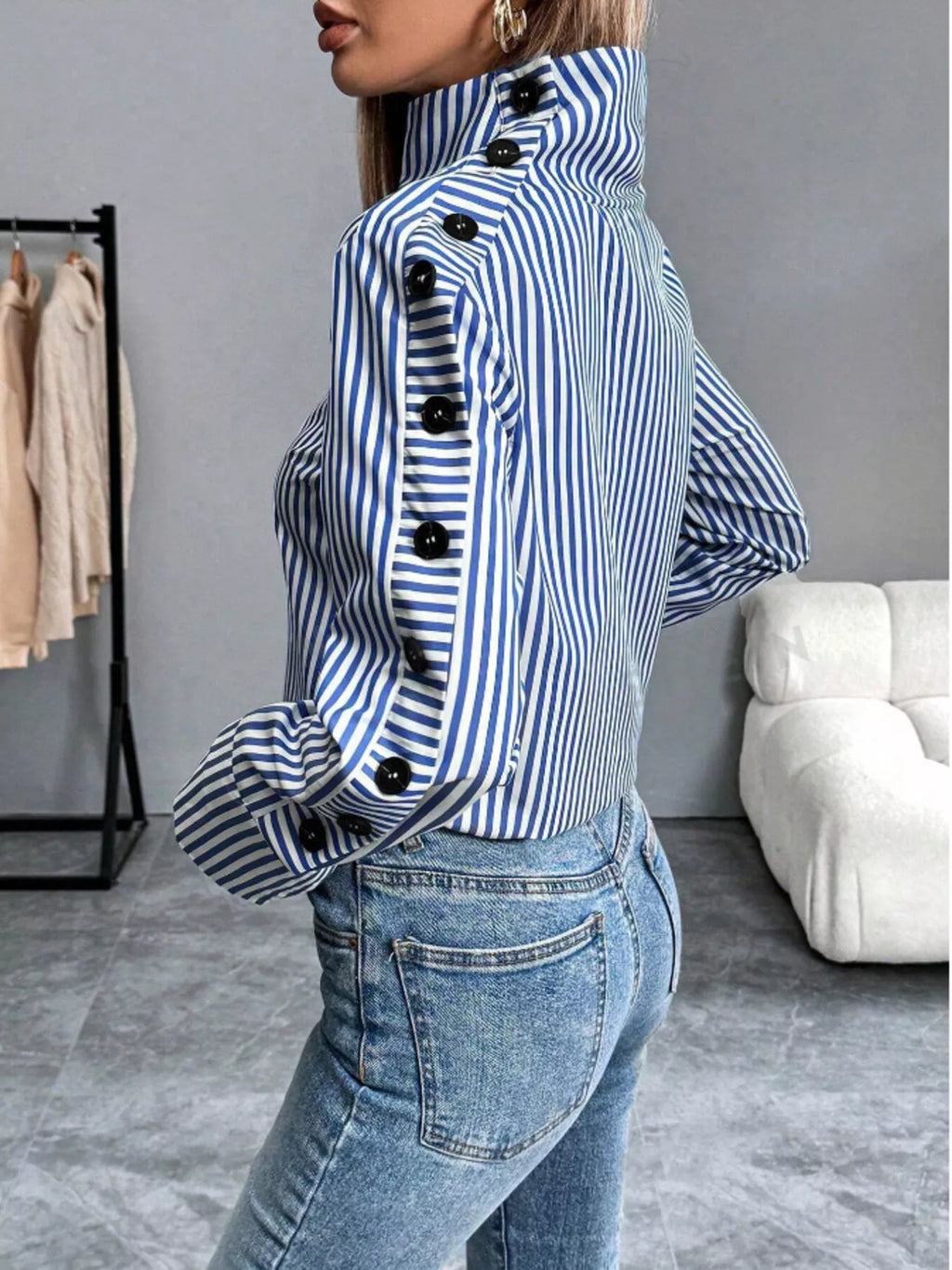 Striped Turtleneck Long Sleeve Blouse