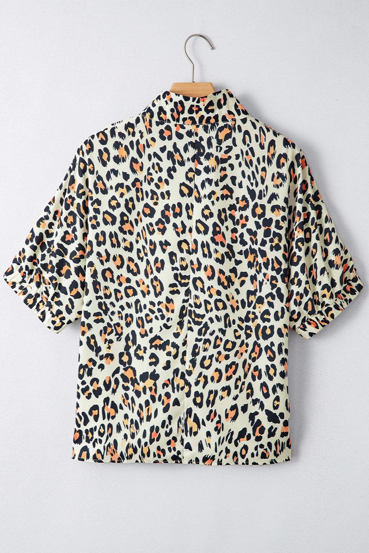 Leopard Colorblock Contrast V-Neck Short Sleeve Blouse