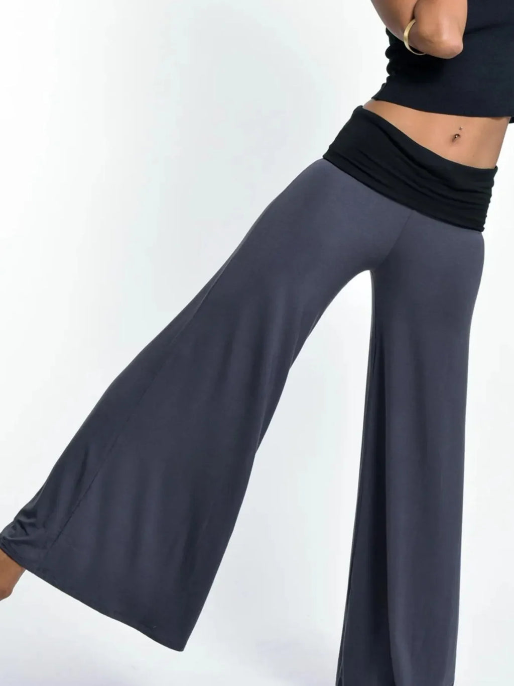 High Waisted Wide Leg Yoga Pants with Contrast Waistband