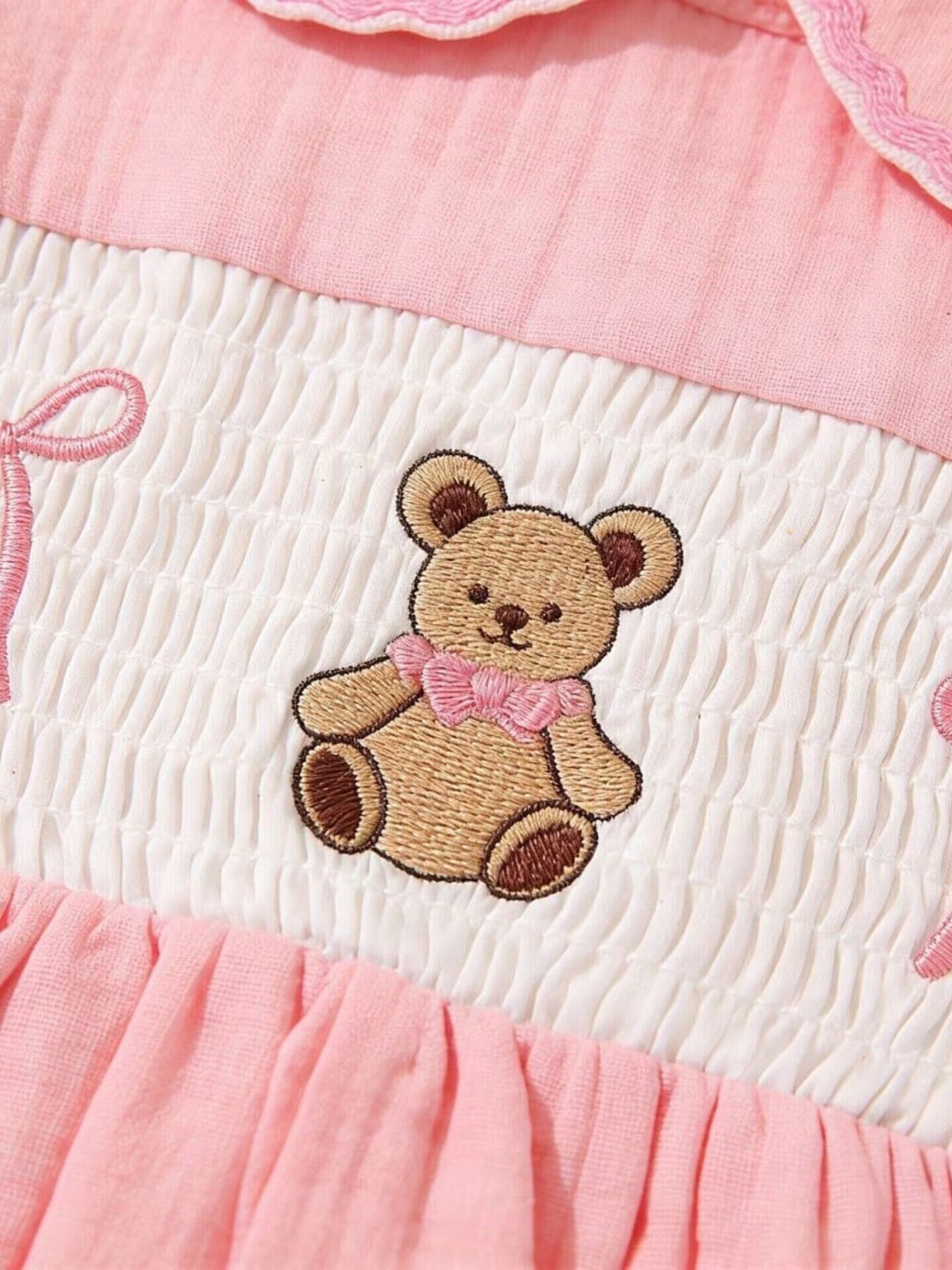 Children's Bear Embroidered Smocked Dress
