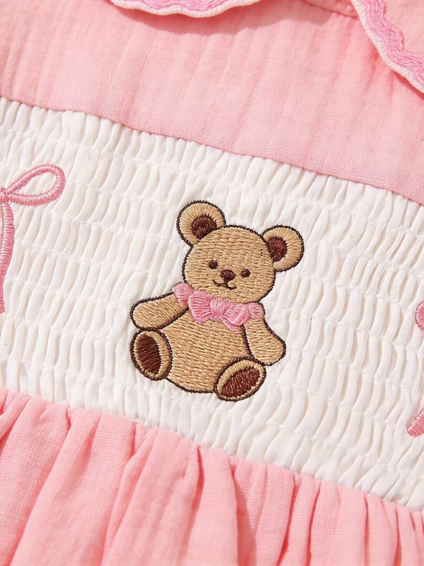 Children's Bear Embroidered Smocked Dress