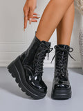 Lace Up Wedge Platform Boots