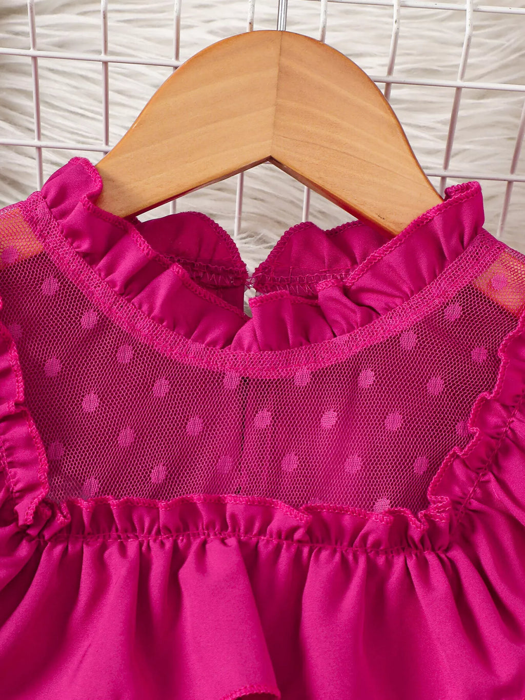 Children's Ruffled Mesh Top and Denim Skirt Set