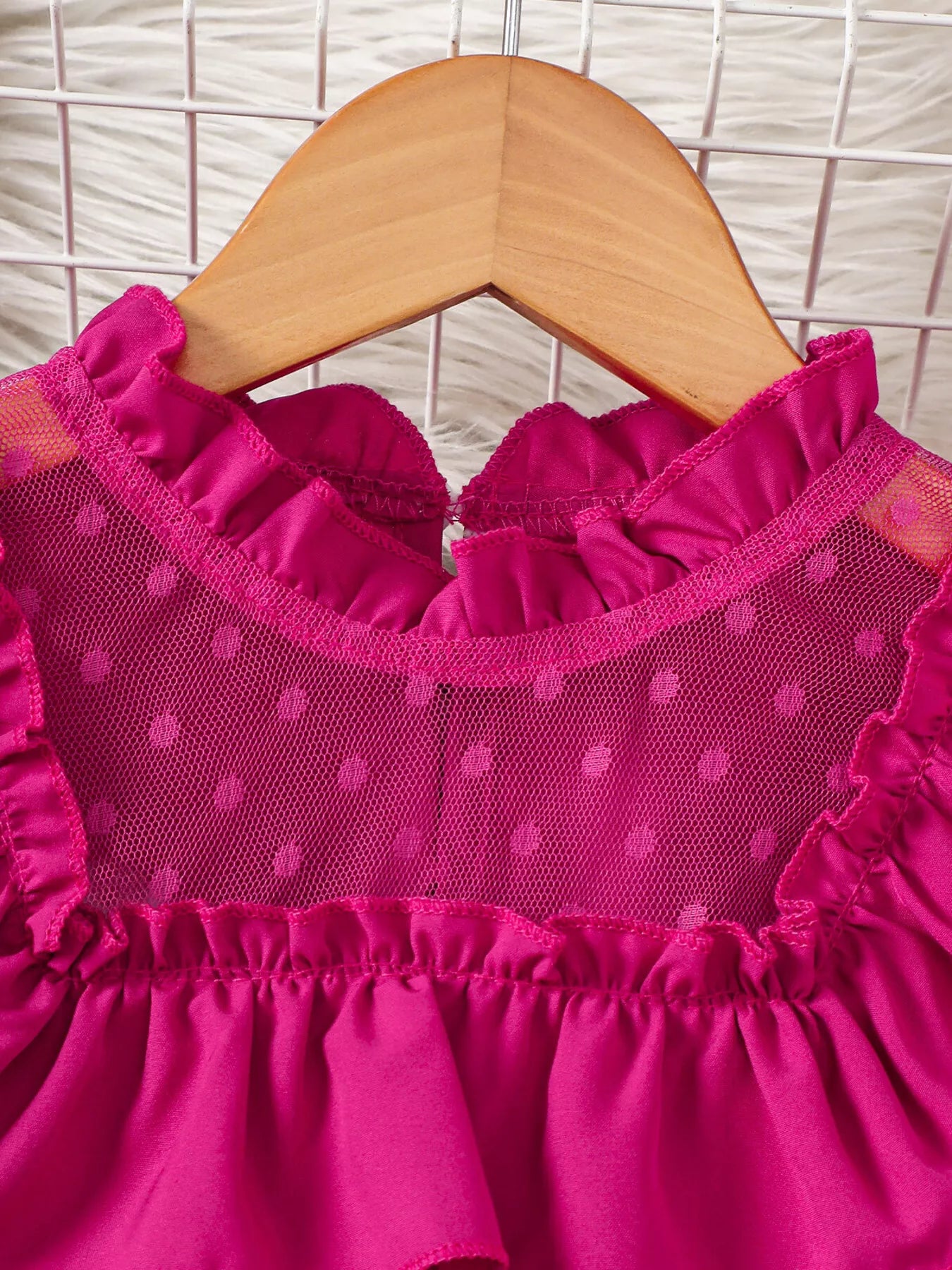 Children's Ruffled Mesh Top and Denim Skirt Set