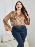 Checkered Johnny Collar Flare Sleeve Shirt