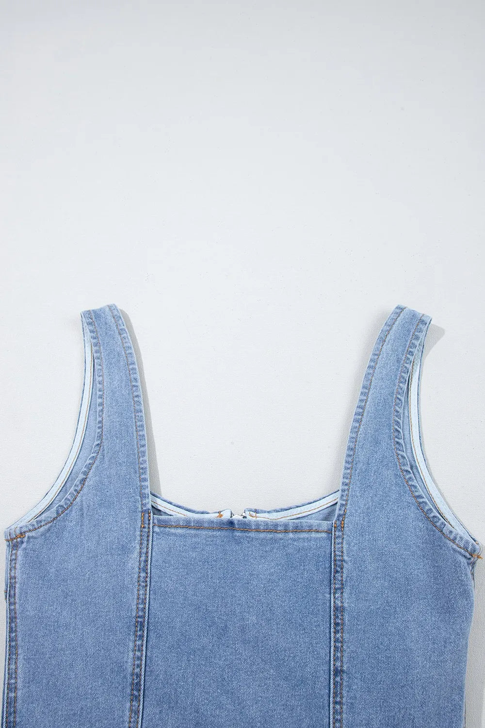 Square Neck Wide Strap Denim Dress