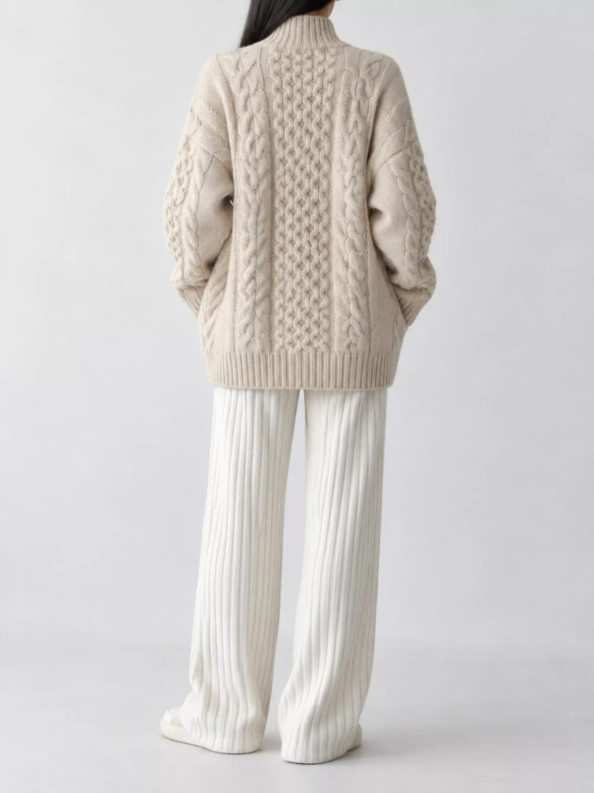 Full Size Cable-Knit Zip-Up Cardigan Plus Size