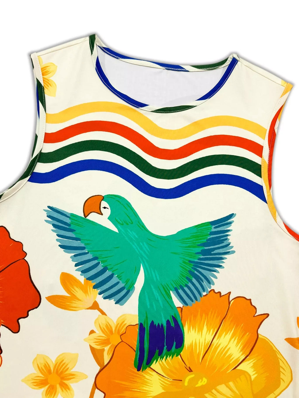 Tropical Parrot Print Sleeveless Midi Dress