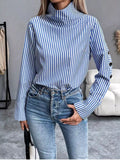 Striped Turtleneck Long Sleeve Blouse