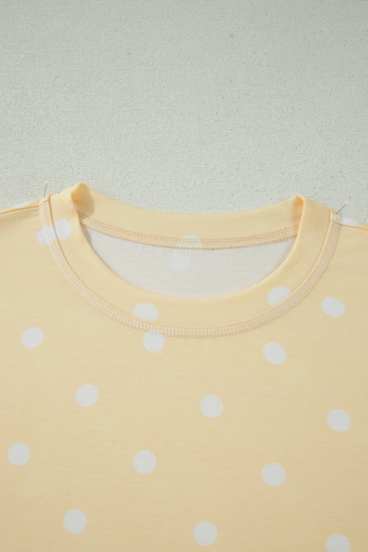 Yellow Exposed Seam Detail Polka Dot Loose Tee Drawstring Shorts Set