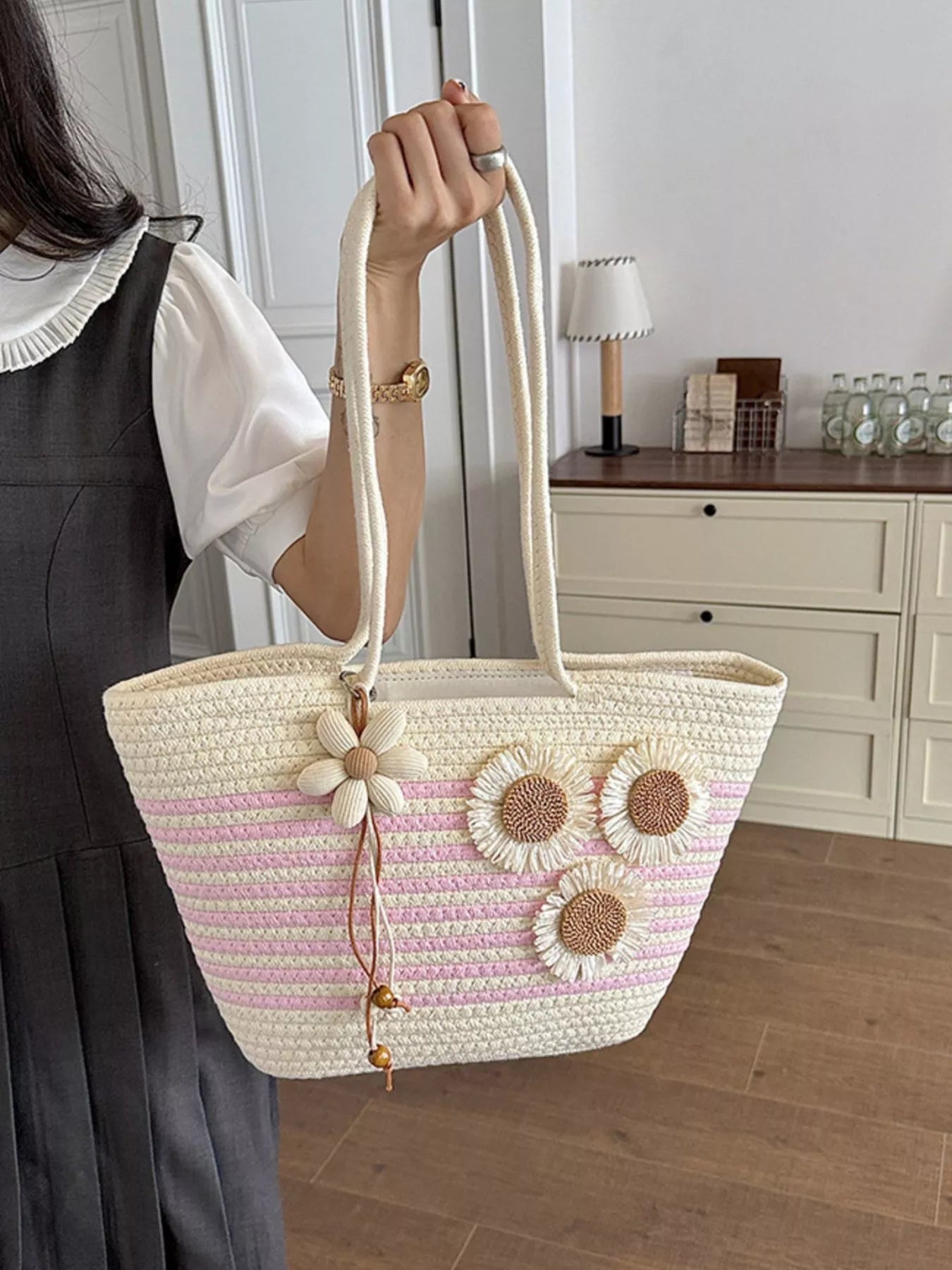 Sunflower Straw Woven Shoulder Bag