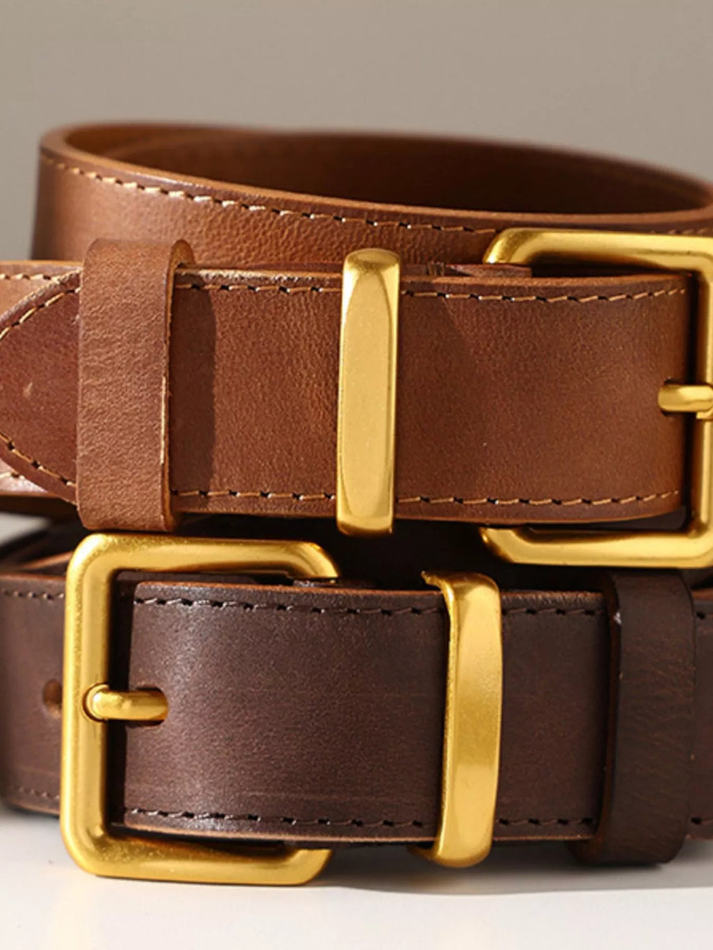 Classic Leather Belt with Golden Buckle